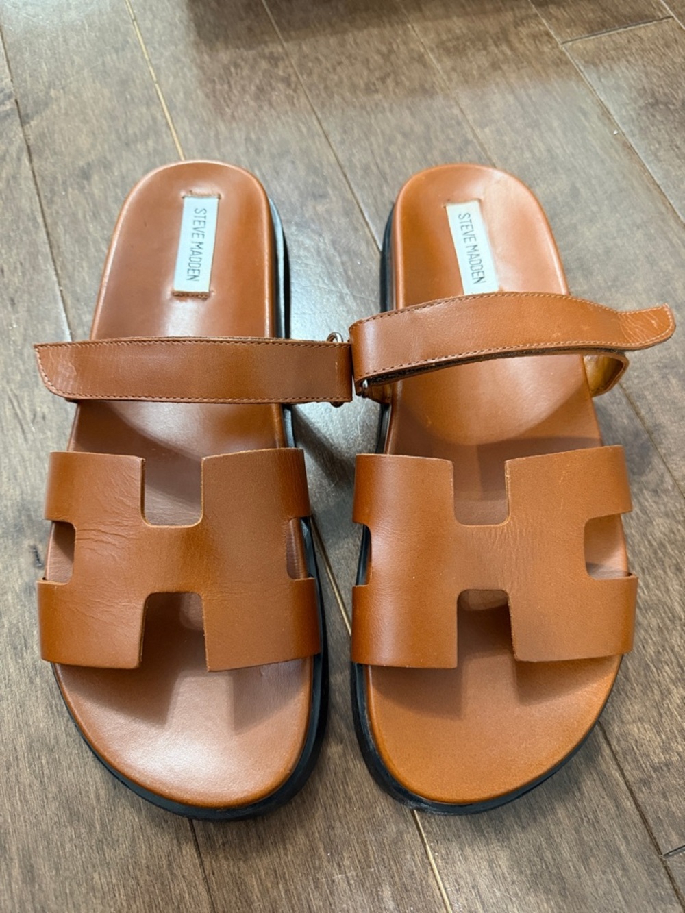Steve Madden Cognac Leather Slide Sandals
